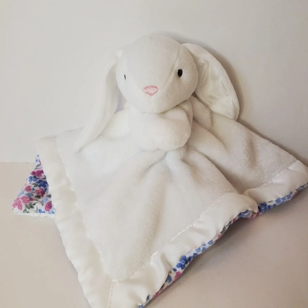 Carters White Bunny Rabbit Lovey Security Blanket Easter Floral Spring Satin Bab